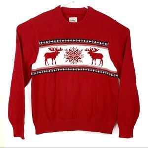 St Johns Bay Fair Isle Yoke Pullover Moose Sweater